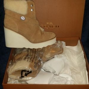 Coach shearling suede wedges